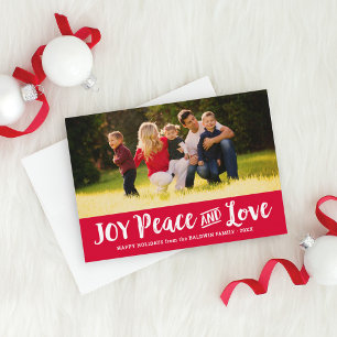 Cartão De Festividades Joy Peace and Love Red Brushing Foto do script