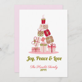 Cartão De Festividades Joy Peace e Love Christmas Tree Card