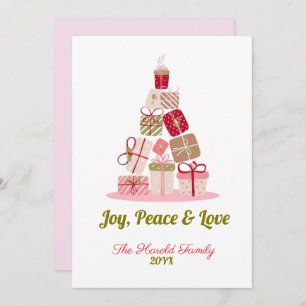 Cartão De Festividades Joy Peace e Love Christmas Tree Card