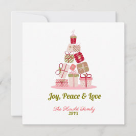 Cartão De Festividades Joy Peace e Love Christmas Tree Card