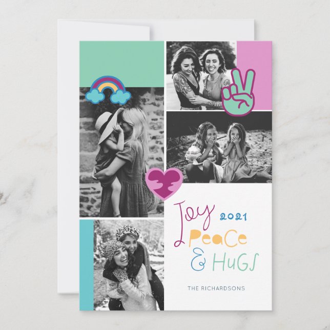 Cartão De Festividades Joy Peace & Hugs Fizemos o Natal Emoji Colagem de  (Frente)