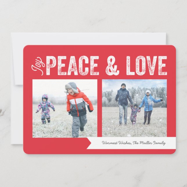 Cartão De Festividades Joy Peace Love Banner 2-Photo Holiday (Frente)