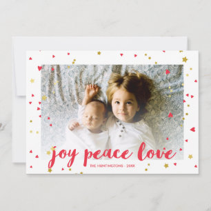 Cartão De Festividades Joy Peace Love   Corações e Estrelas   Foto de N