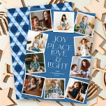 Cartão De Festividades Joy Peace Love & Light Hanukkah 10 Foto instantâne<br><div class="desc">Joy, Peace, Love & Light Com Estrela De David, 10 Cartão de Feriado de Hanukkah, Colagem Instantânea De Fotos. A saudação e o plano de fundo podem ser alterados para qualquer cor de sua escolha. Arte projetada / original por gordura*fa*estanho. Fácil de personalizar com sua própria mensagem de texto, nome,...</div>