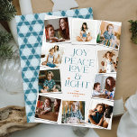 Cartão De Festividades Joy Peace Love & Light Hanukkah 10 Foto instantâne<br><div class="desc">Joy, Peace, Love & Light Com Estrela De David, 10 Cartão de Feriado de Hanukkah, Colagem Instantânea De Fotos. A saudação e o plano de fundo podem ser alterados para qualquer cor de sua escolha. Arte projetada / original por gordura*fa*estanho. Fácil de personalizar com sua própria mensagem de texto, nome,...</div>