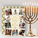 Cartão De Festividades Joy Peace Love & Light Hanukkah 10 Foto instantâne<br><div class="desc">Joy, Peace, Love & Light Com Estrela De David, 10 Cartão de Feriado de Hanukkah, Colagem Instantânea De Fotos. A saudação e o plano de fundo podem ser alterados para qualquer cor de sua escolha. Arte projetada / original por gordura*fa*estanho. Fácil de personalizar com sua própria mensagem de texto, nome,...</div>