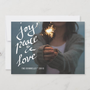 Cartão De Festividades Joy Peace Love Script Whimsical Holiday Photo