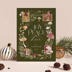 Cartão De Festividades Joy Peace Love Watercolor Woodsy Mushroom Foto