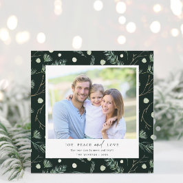 Cartão De Festividades Joy Peace Love Winter Greenery Photo Square