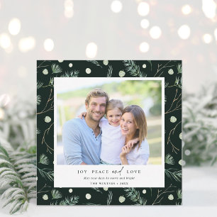 Cartão De Festividades Joy Peace Love Winter Greenery Photo Square