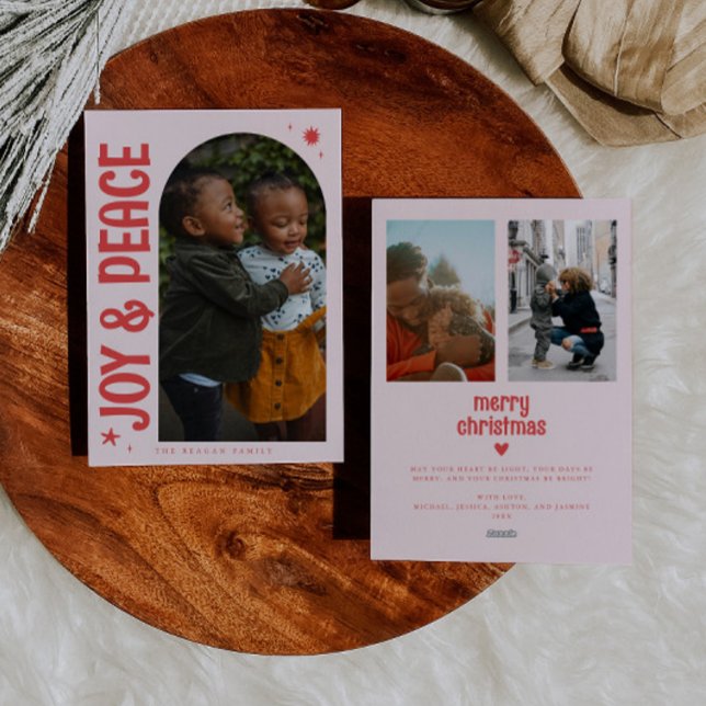 Cartão De Festividades Joy & Peace Minimalist Pink Arch (Criador carregado)