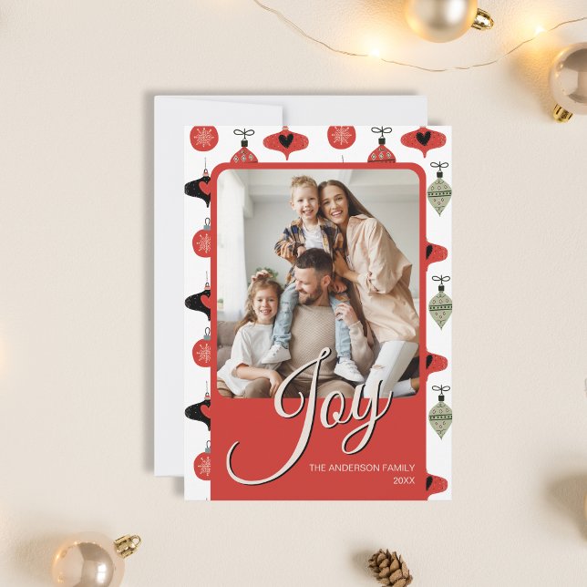 Cartão De Festividades Joy Personalised Family Photo Christmas Red (Joy Personalized Family Photo Christmas Red Holiday Card)