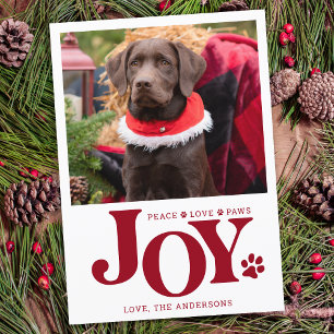 Cartão De Festividades JOY Personalizado Pet Foto Red Paw Cão Impresso