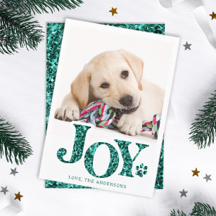Cartão De Festividades JOY Personalizado Pet Foto Teal Paw Cão Impresso