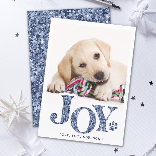 Cartão De Festividades JOY Personalizado Pet Photo Blue Paw Print Dog (Criador carregado)
