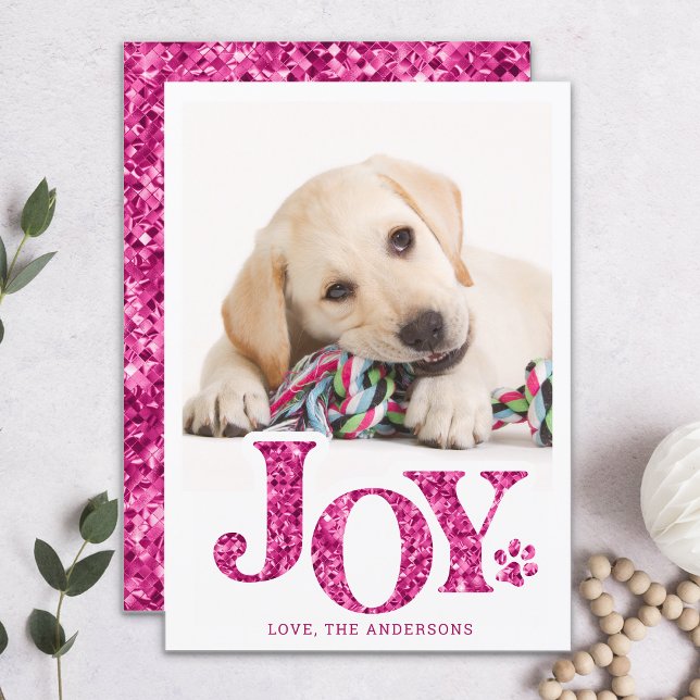 Cartão De Festividades JOY Personalizado Pet Photo Pink Paw Print Dog (Criador carregado)