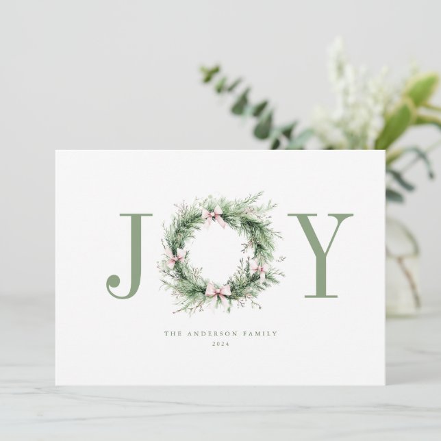 Cartão De Festividades Joy Sweet Watercolor Wreath Christmas Card (Em pé/Frente)