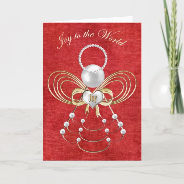 Cartão De Festividades Joy to the World - Angel of Joy - Red (Frente)