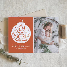 Cartão De Festividades Joy To The World Lettering Orange Christmas Photo