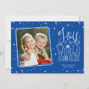 Cartão De Festividades Joy to the World Manual Blue Photo Christmas