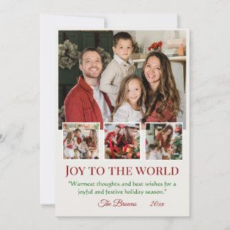 Cartão De Festividades Joy to the world modern 4 family photo cute simple