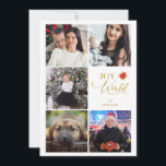 Cartão De Festividades Joy To the World Poinsettias Collage 5 Fotos<br><div class="desc">Joy To the World Poinsettias Collage 5 Photos Family Foliday Card. Sinta-se livre para mudar a cor do fundo na parte inferior para coordenar com a foto escolhida para a frente. AVISO IMPORTANTE: Esta design faz parte de uma coleção e tem outros elementos coordenados que podem encontrar na minha loja....</div>