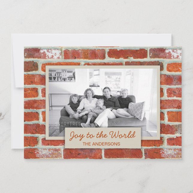 Cartão De Festividades Joy to the World Urban Red Brick Wall Photo (Frente)