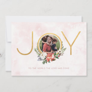 Cartão De Festividades Joy to the World Watercolor Floral Photo