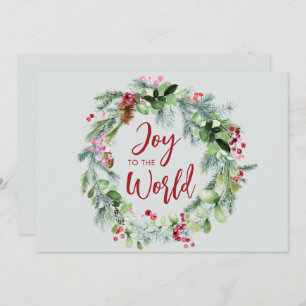 Cartão De Festividades Joy to the World Watercolor Winter Wreath