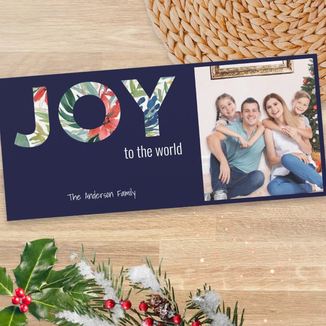 Cartão De Festividades Joy To World 1 Photo Modern Christmas Card (Criador carregado)