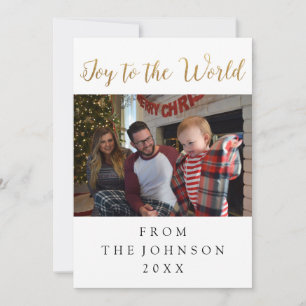 Cartão De Festividades Joy To World Photo White Holiday Script Green