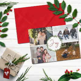 Cartão De Festividades Joy Typografia Script Wreath 4 Foto Natal