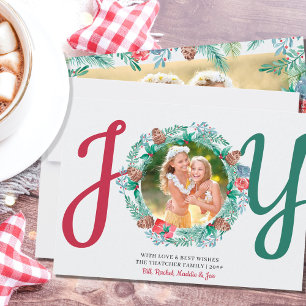 Cartão De Festividades JOY Winter Foliage 2 Photo Watercolor