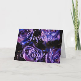 Cartão De Festividades Joyeuses Pâques Páscoa francesa Flores Rosas roxas