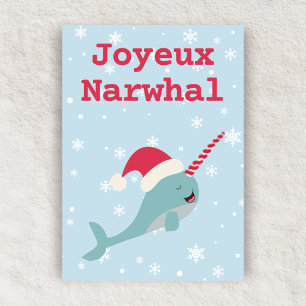 Cartão De Festividades Joyeux Narwhal Pun Feliz Natal