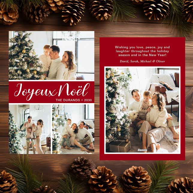 Cartão De Festividades Joyeux Noel 4 Photo Flat Holiday Card (Criador carregado)