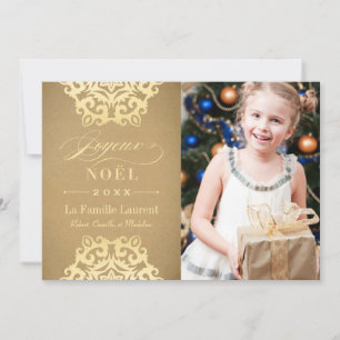 Cartão De Festividades Joyeux Noël Carte-Photo   Papier Kraft et Or