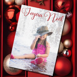 Cartão De Festividades Joyeux Noël Chic Red Script - Foto da família fran