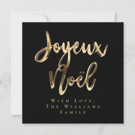 Cartão De Festividades Joyeux Noël Elegante Black e Dourado Script Chic