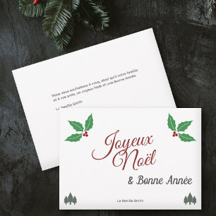 Cartão De Festividades Joyeux Noël, Feliz Natal Francês com Holly