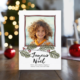 Cartão De Festividades Joyeux Noel - Feliz Ramificações de Pine de Foto