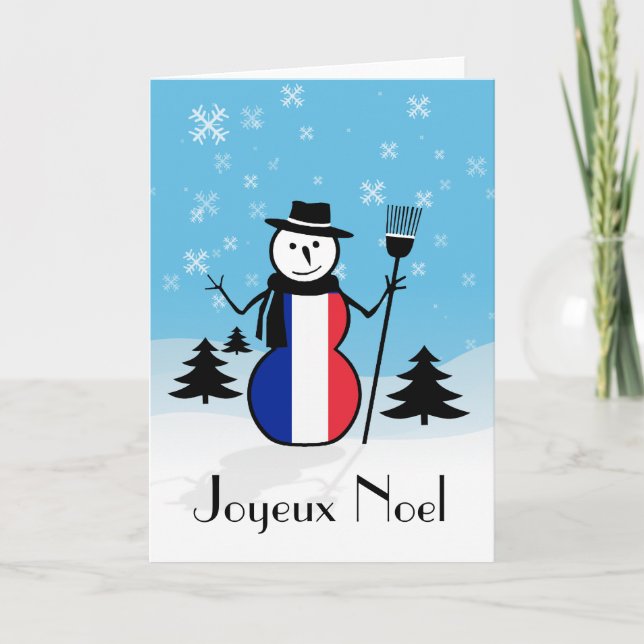 Cartão De Festividades Joyeux Noel Felry Natal Francês Snowman França (Frente)