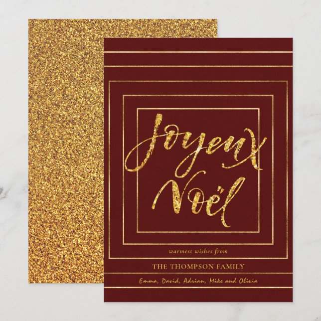 Cartão De Festividades JOYEUX NOEL | Festivo Dourado Natal (Frente/Verso)
