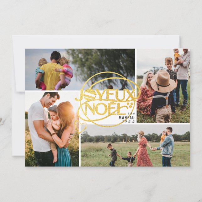 Cartão De Festividades Joyeux Noel França Natal Quatro Colagem de Fotos (Frente)