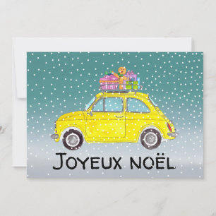 Cartão De Festividades Joyeux noël Francês Natal Amarelo Fiat 500