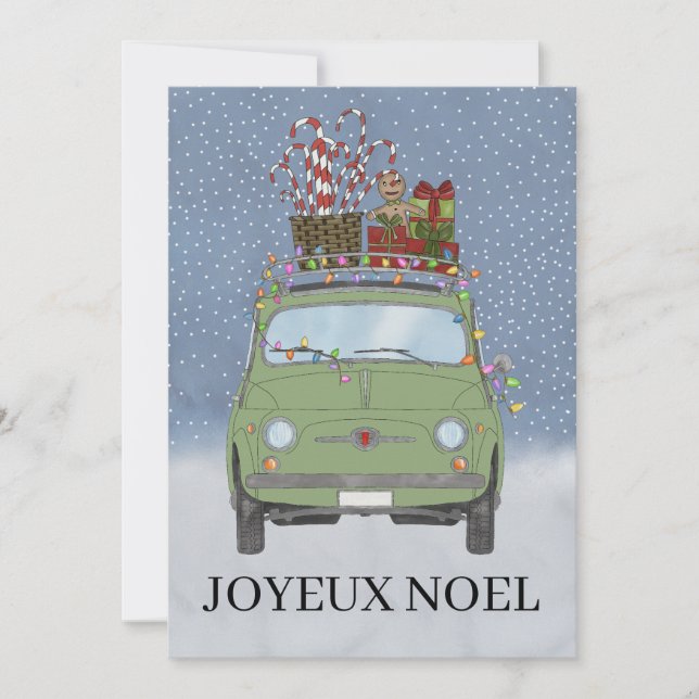Cartão De Festividades Joyeux noël Francês Natal Fiat 500 (Frente)