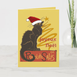 Cartão De Festividades Joyeux Noel Le Chat Noir Com Árvore Dourada Estili