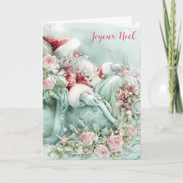 Cartão De Festividades Joyeux Noël Papais noeis Sleigh Folheto (Frente)