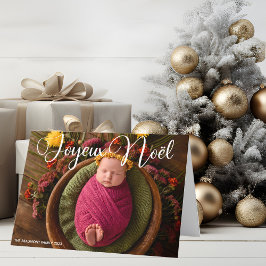 Cartão De Festividades Joyeux Noël White Script Chic Natal