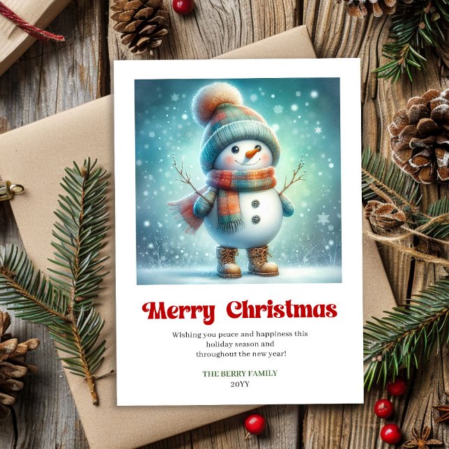 Cartão De Festividades Joyful Christmas snowman festive watercolor card (Joyful Christmas snowman festive watercolor greeting editable)